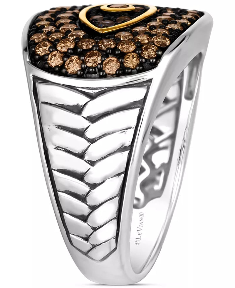Chocolatier® Men's Blueberry Sapphire & Chocolate Diamond Evil Eye Ring in 14K Two-Tone Gold - 1/6 Ct. T.W. & 1-1/4 Ct. T.W.