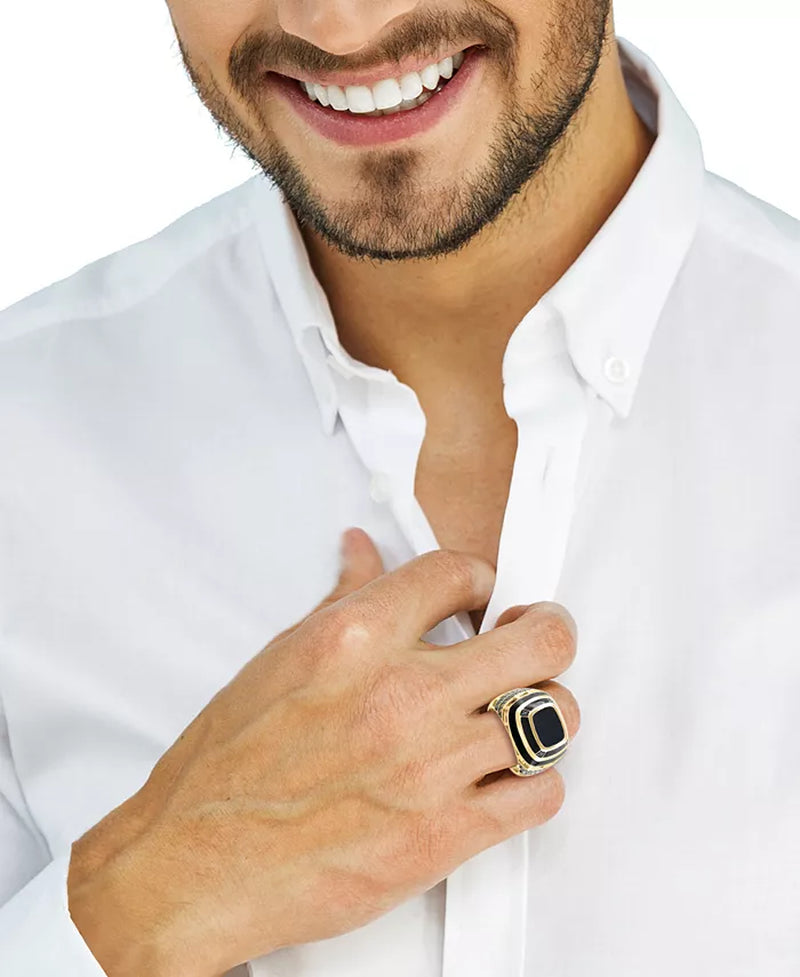 Stunning EFFY® Men's Onyx & Diamond Ring in 14K Gold - 1/4 Ct. T.W. Black Diamonds & 1/3 Ct. T.W. Espresso Diamonds
