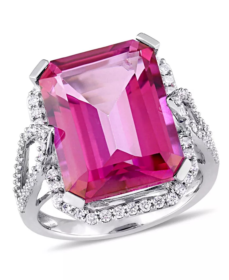 Stunning Pink Topaz and Diamond Ring in 14K White Gold - 14.5 Ct. T.W.