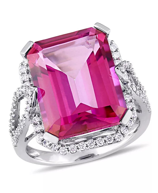 Stunning Pink Topaz and Diamond Ring in 14K White Gold - 14.5 Ct. T.W.