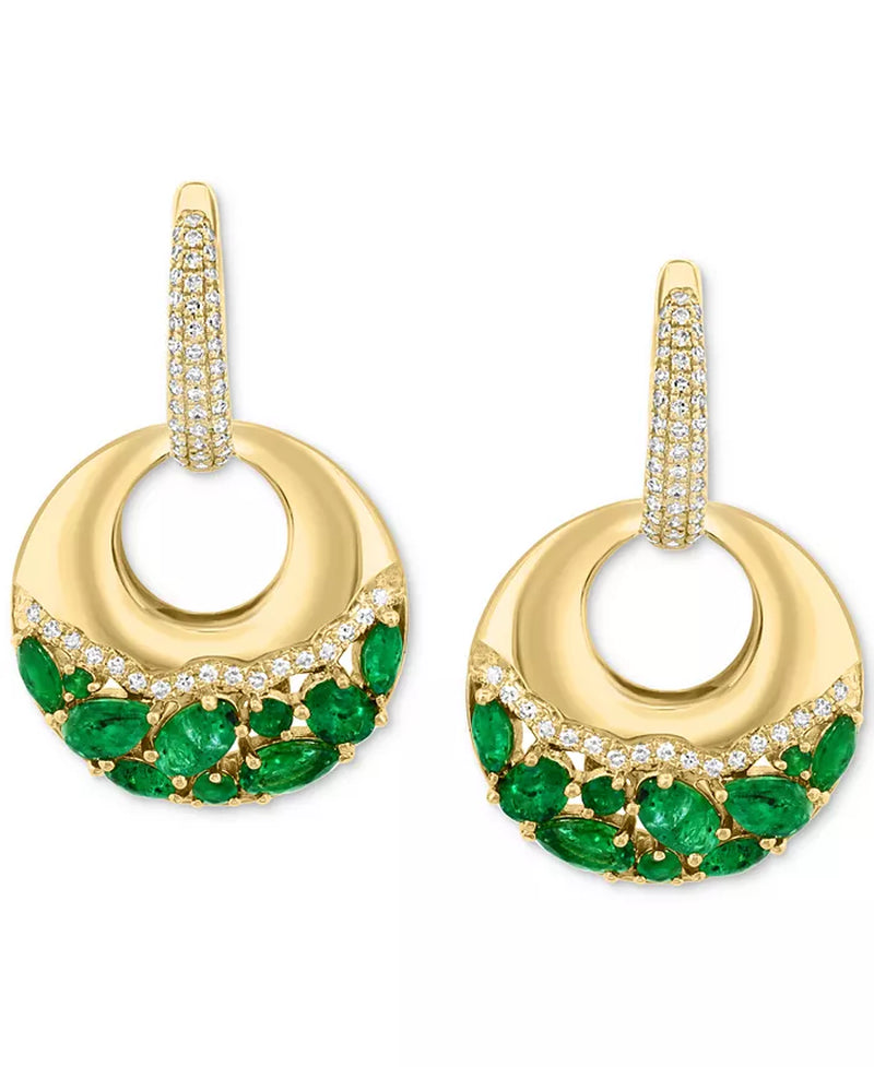 Stunning EFFY® 14K Gold Emerald & Diamond Dangle Hoop Earrings - 2.5 Ct. T.W. Emerald & 0.375 Ct. T.W. Diamond