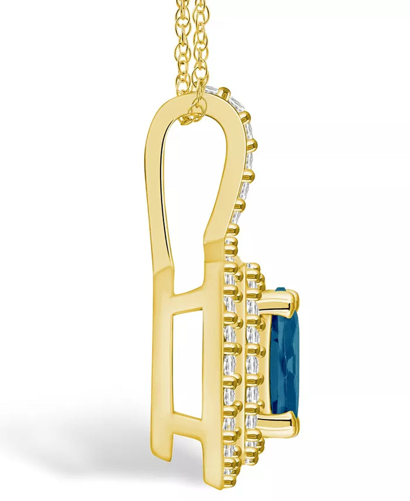 Stunning London Blue Topaz and Diamond Halo Pendant Necklace in 14K Yellow Gold - 1-5/8 Ct. T.W.
