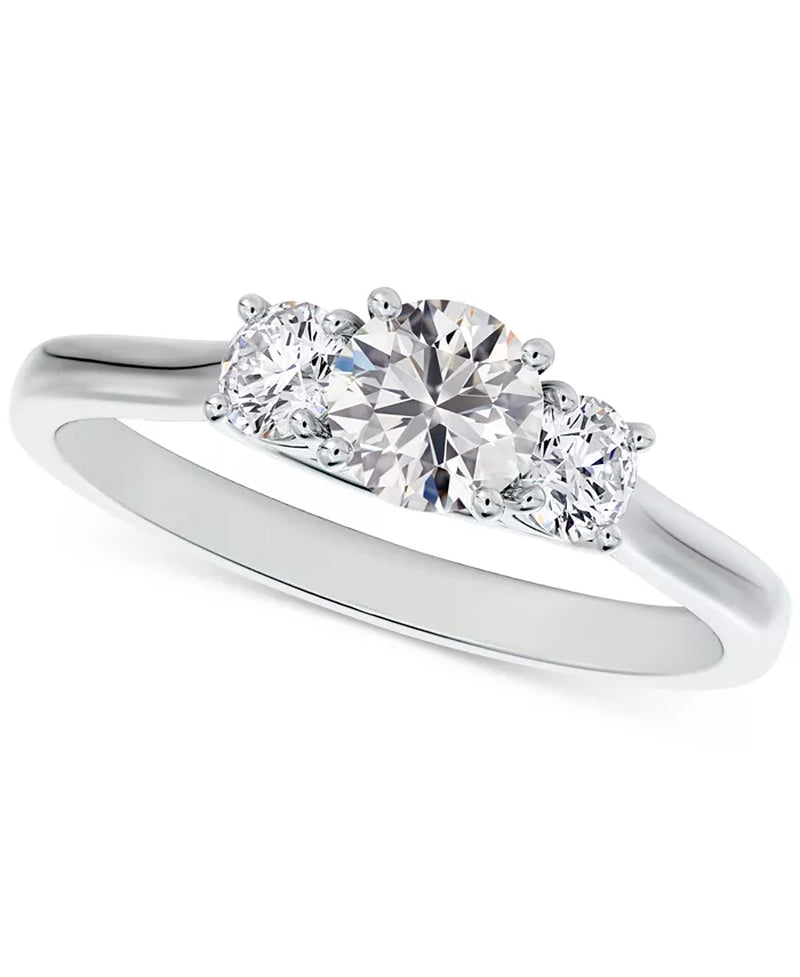 Stunning 3/4 Ct. Three Stone Diamond Engagement Ring in 14K White or Yellow Gold