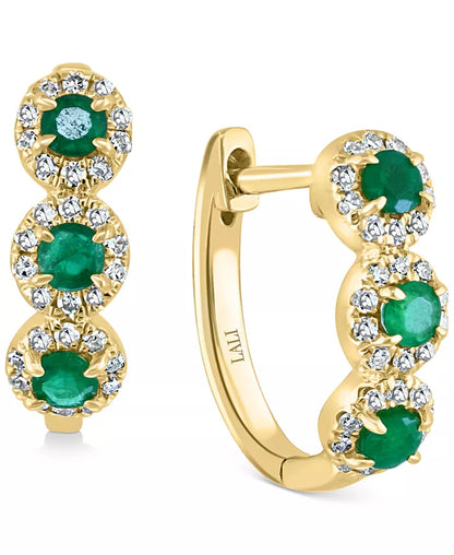 Stunning 14K Rose Gold Oval Hoop Earrings with Sapphire & Diamond Accents (Also Available in White Gold)