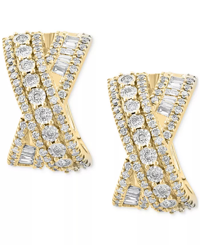 Stunning EFFY® 14K Two-Tone Gold Diamond Crossover Huggie Hoop Earrings (7/8 Ct. T.W.)