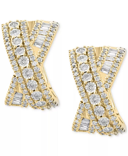 Stunning EFFY® 14K Two-Tone Gold Diamond Crossover Huggie Hoop Earrings (7/8 Ct. T.W.)