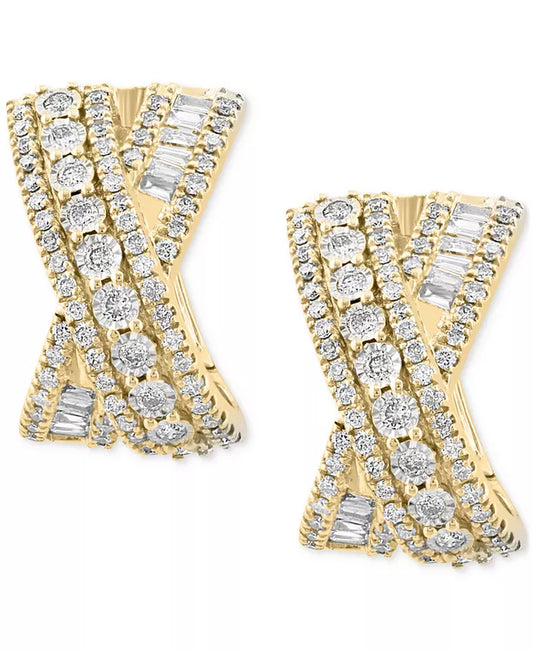 Stunning EFFY® 14K Two-Tone Gold Diamond Crossover Huggie Hoop Earrings (7/8 Ct. T.W.)