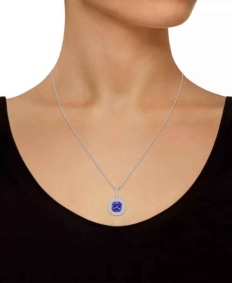 Stunning Tanzanite and Diamond Halo Pendant Necklace - 2.33 Ct. T.W. Elegance