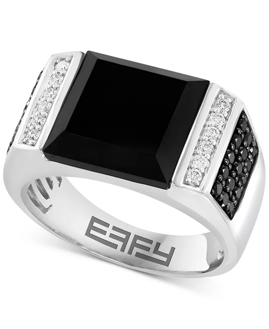 Stunning EFFY® Men's Onyx & Diamond Ring (5/8 Ct. T.W.) in Luxurious 14K White Gold