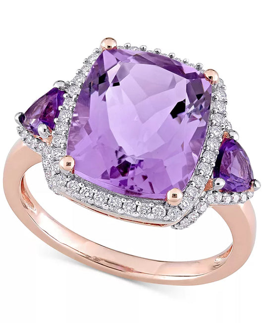 Stunning Amethyst & Diamond Halo Ring in 14K Rose Gold - 5.38 Ct. T.W.
