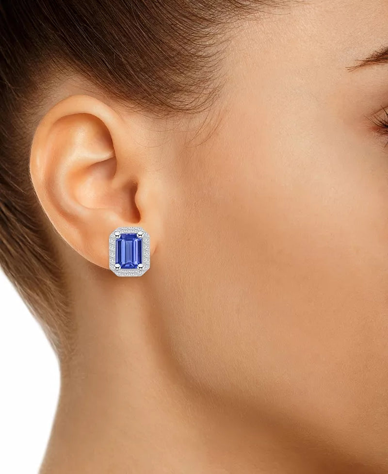 Stunning Tanzanite and Diamond Halo Stud Earrings - 3.2 Ct. T.W. Elegance