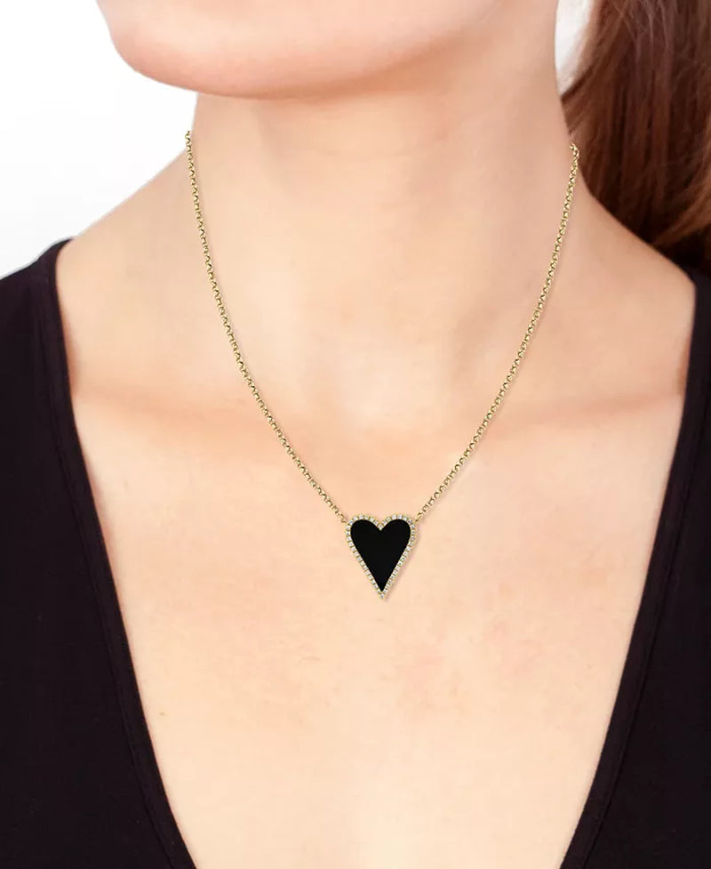 Stunning EFFY® Heart Halo Pendant Necklace with Onyx & Diamonds in 14K Gold - Adjustable 16" + 2" Extender