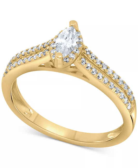 Stunning Diamond Marquise Double Row Halo Engagement Ring - 1/2 Ct. T.W. in Luxurious 14K White, Yellow, or Rose Gold