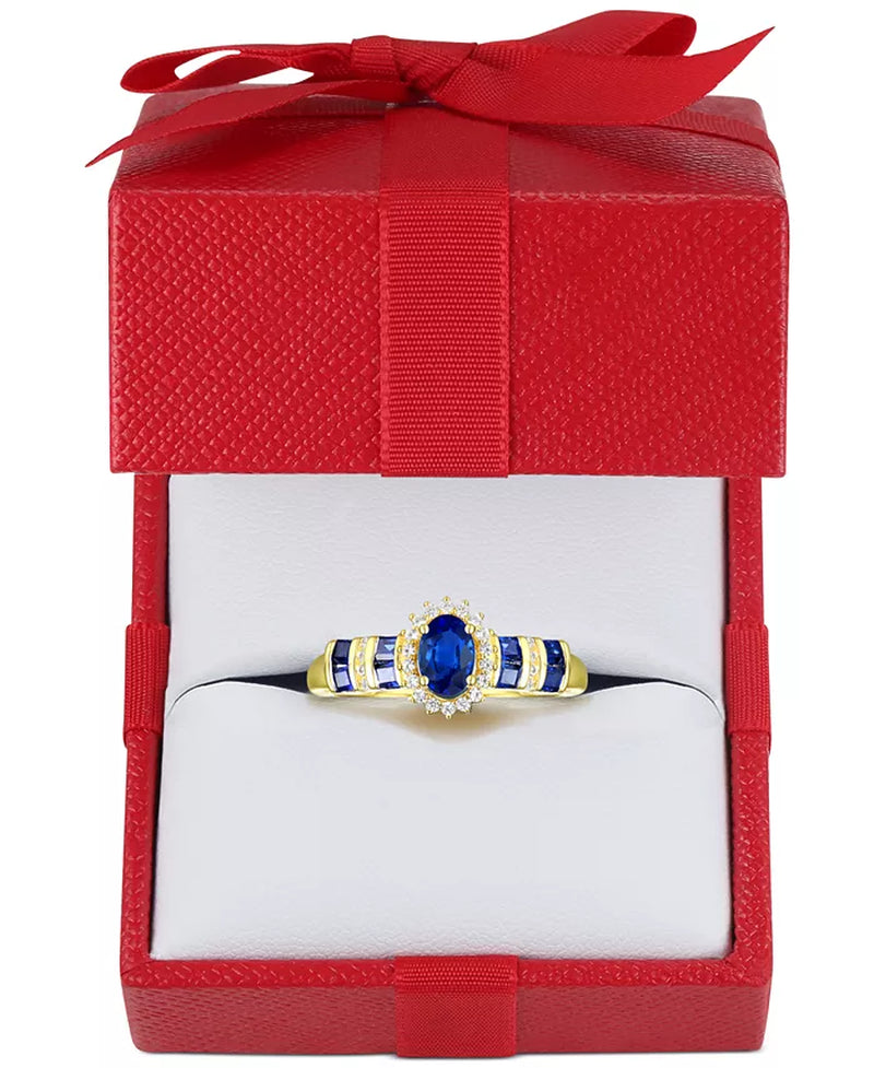 Stunning 1 Ct. Sapphire & 1/8 Ct. Diamond Ring in 14K Gold - Also Available in Emerald & Ruby