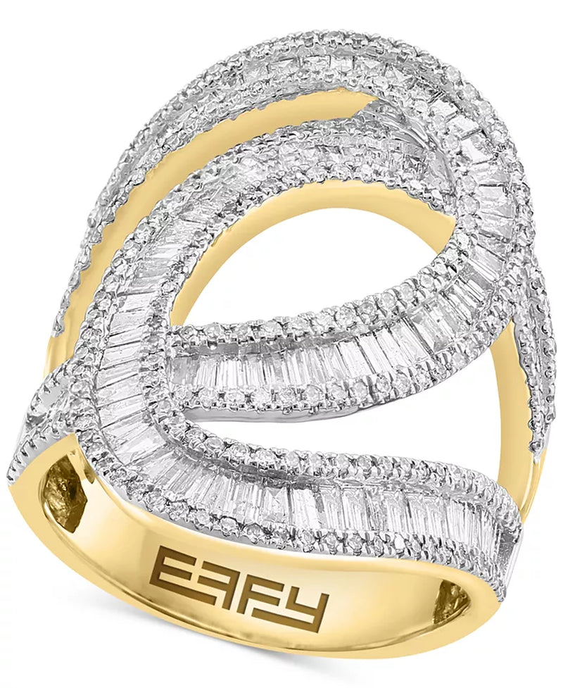 Stunning EFFY® 14K Gold Diamond Baguette Swirl Statement Ring - 2.1 Carats Total Weight