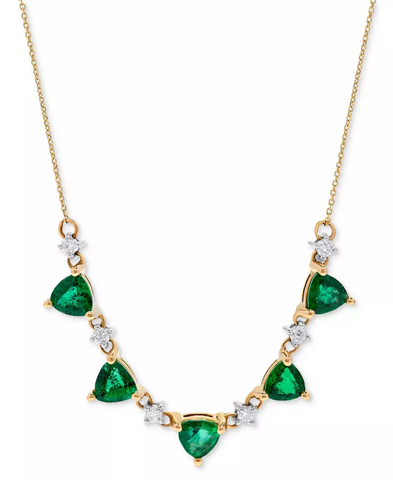 Stunning 14K Gold 16" Statement Necklace with 2.5 Ct. Emerald & 0.2 Ct. Diamond Accents