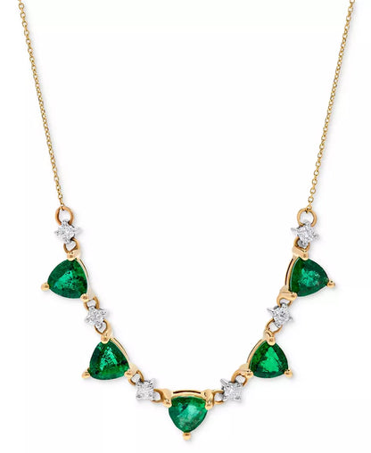 Stunning 14K Gold 16" Statement Necklace with 2.5 Ct. Emerald & 0.2 Ct. Diamond Accents