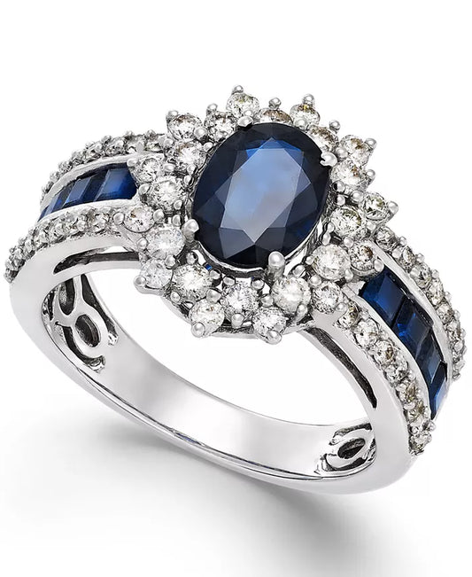 Stunning 2-1/3 Ct. T.W. Sapphire & 3/4 Ct. T.W. Diamond Ring in Luxurious 14K White Gold - Also Available in Ruby & Emerald!