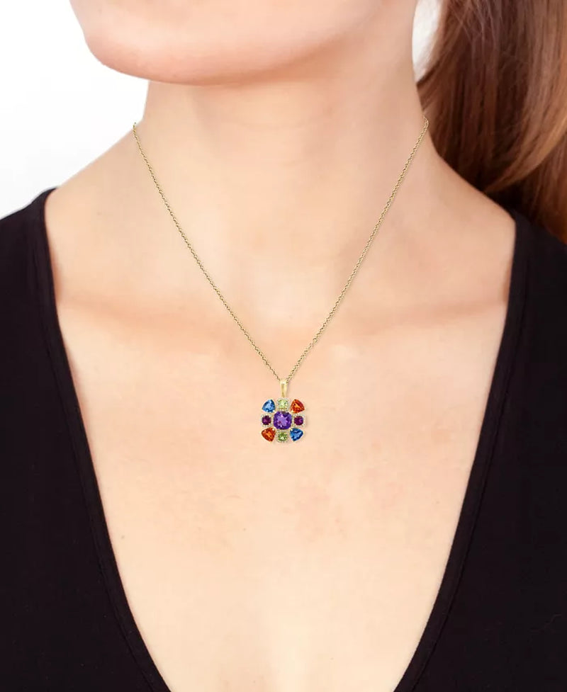 Stunning EFFY® 14K Gold Multi-Gemstone & Diamond Halo Pendant Necklace - 7.1 Ct. T.W.