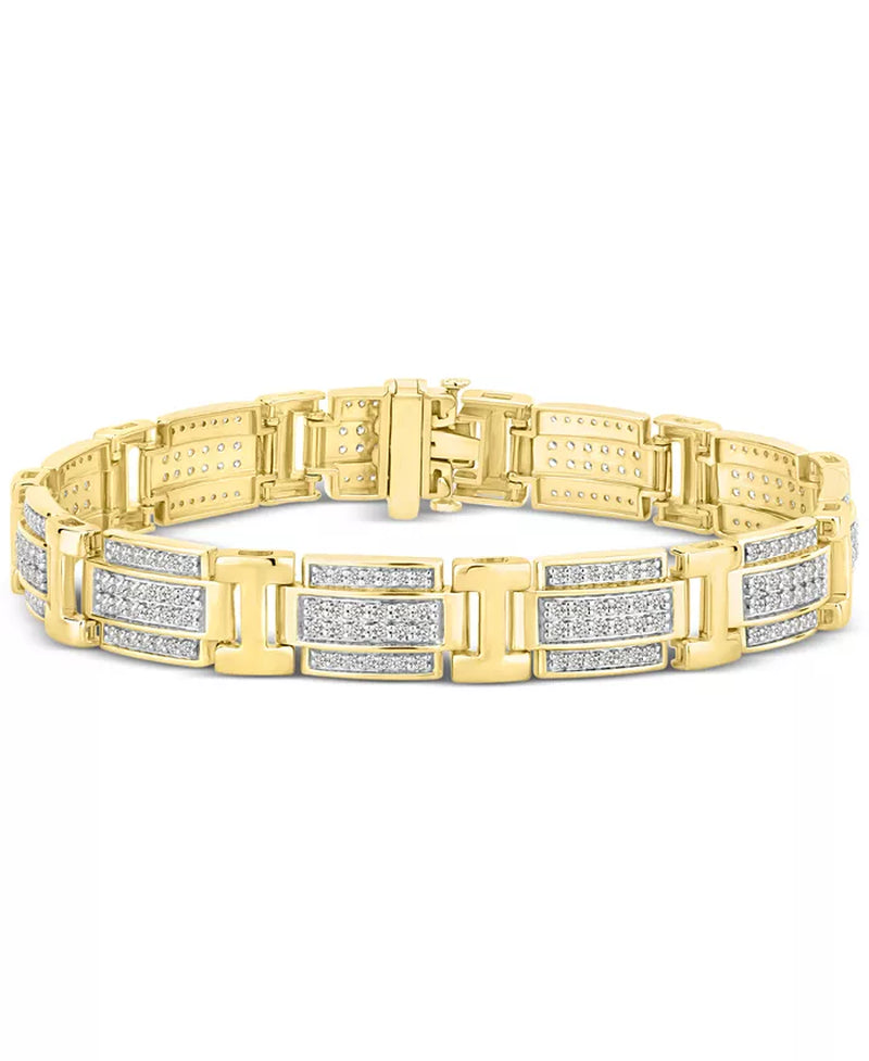 Stunning 10K Gold Men's Diamond Link Bracelet - 3 Ct. T.W. of Brilliance