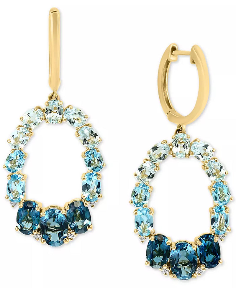 Stunning Multi-Topaz & Diamond Dangle Hoop Drop Earrings in 14K Gold - 7.2 Ct. T.W.