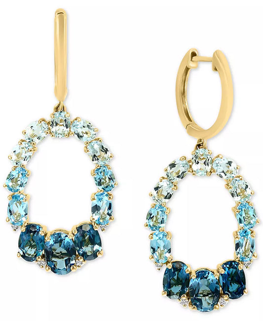 Stunning Multi-Topaz & Diamond Dangle Hoop Drop Earrings in 14K Gold - 7.2 Ct. T.W.