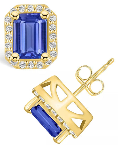 Stunning Tanzanite and Diamond Halo Stud Earrings - 3.2 Ct. T.W. Elegance