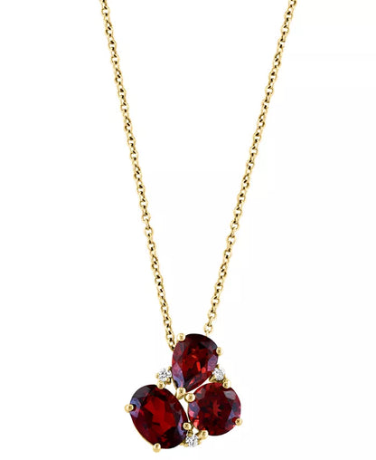Stunning EFFY® 14K Gold Garnet & Diamond Cluster Pendant Necklace - 3-5/8 Ct. T.W.