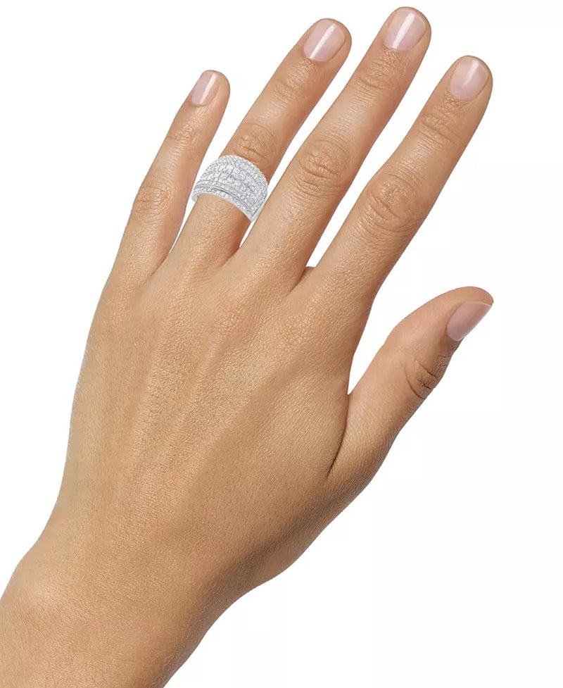 Stunning 3 Ct. Diamond Cluster Multi Row Ring in Luxurious 14K White Gold