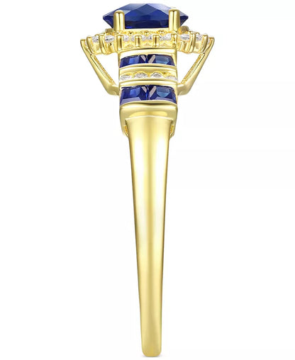 Stunning 1 Ct. Sapphire & 1/8 Ct. Diamond Ring in 14K Gold - Also Available in Emerald & Ruby