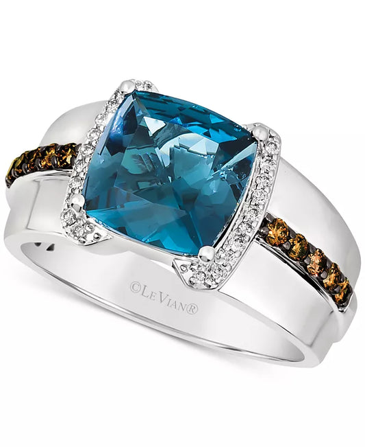 Stunning Men's Deep Sea Blue Topaz & Diamond Ring in Sterling Silver - 4.5 Ct. T.W.