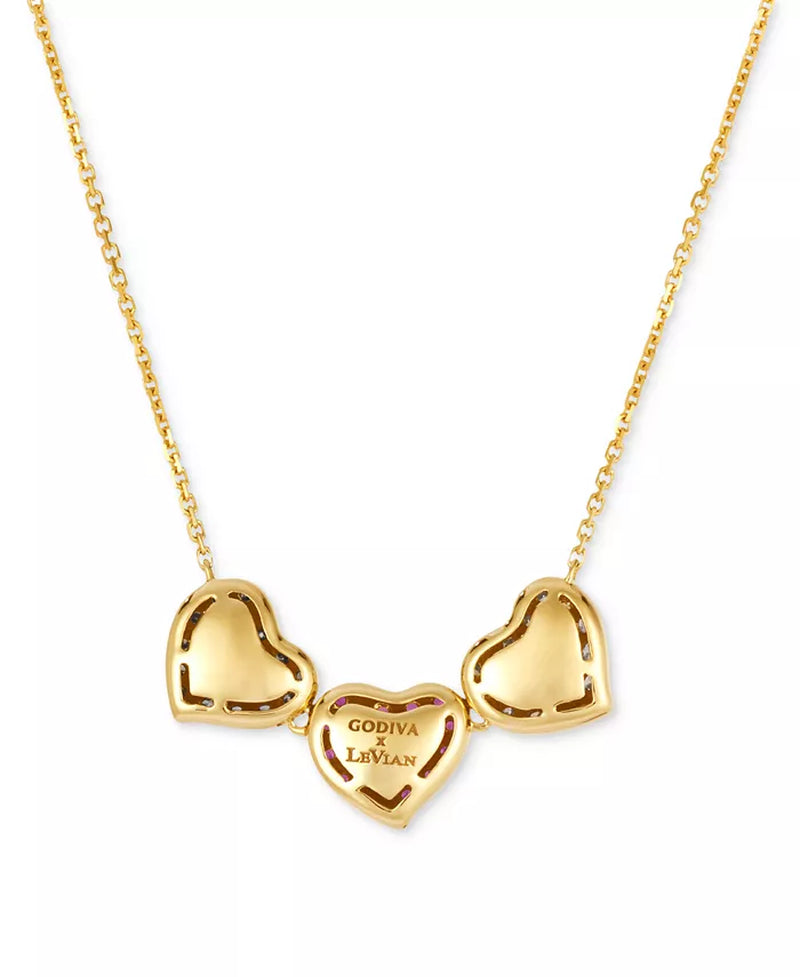 Stunning Godiva X Passion Ruby & Diamond Heart Necklace in 14K Yellow Gold - 1/3 Ct. T.W. Ruby & 5/8 Ct. T.W. Diamond, 17" + 2" Extender