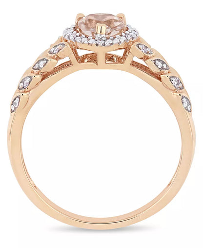 Stunning Morganite and Diamond Halo Heart Ring in 10K Rose Gold - 1/2 Ct. T.W.