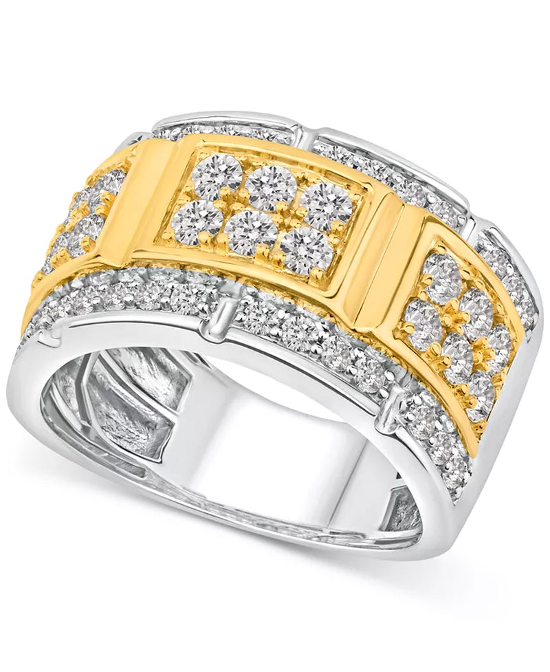 Stunning Two-Tone 10K Gold Men's Diamond Ring - 2 Ct. T.W. Elegance
