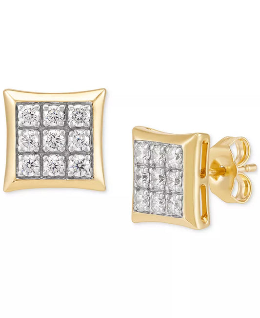Stunning 1/2 Ct. T.W. Men's Lab Grown Diamond Square Cluster Stud Earrings in 10K Gold