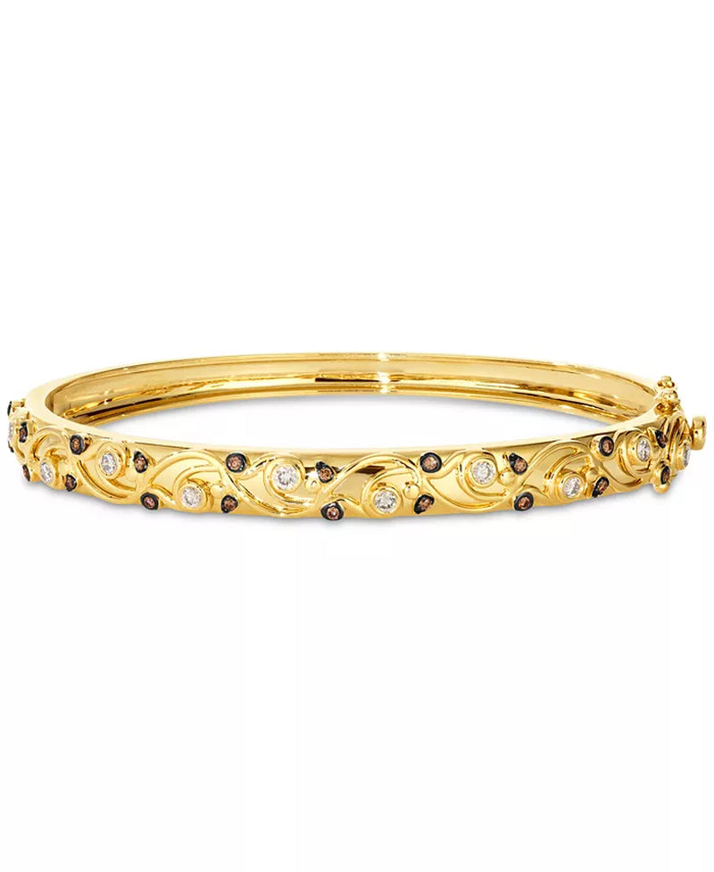 Stunning 14K Honey Gold Filigree Bangle with Nude and Chocolate Diamonds (3/8 Ct. T.W.)