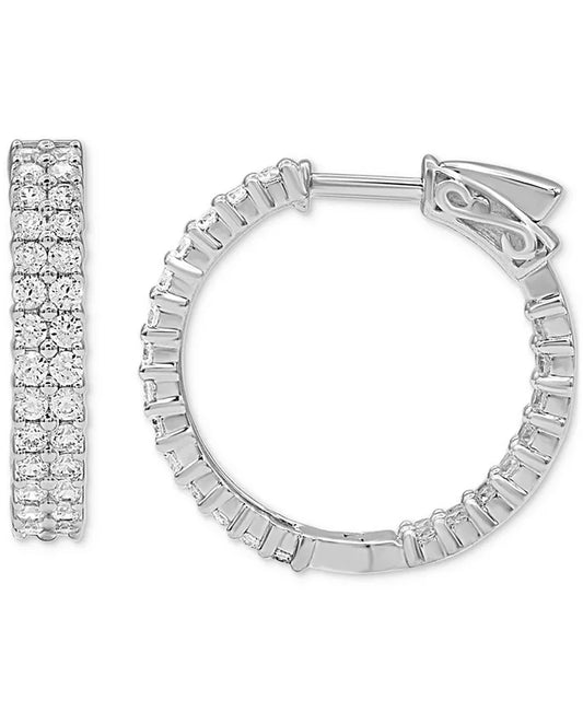 Stunning 2 Ct. T.W. Diamond Double Row Hoop Earrings in Elegant 14K White Gold
