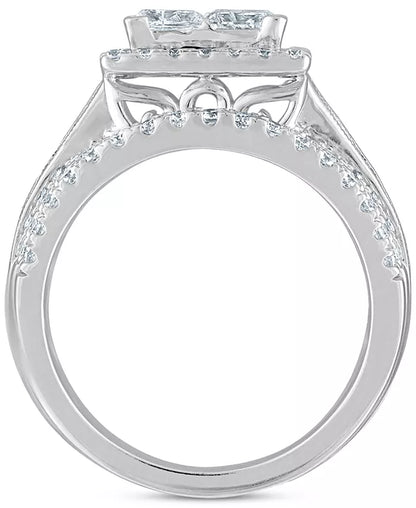 Stunning 3.5 Ct. Diamond Princess Halo Quad Cluster Bridal Set in Luxurious 14K White Gold
