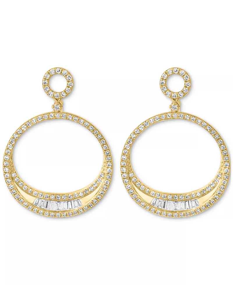 Stunning EFFY® 14K Gold Diamond Round & Baguette Open Circle Drop Earrings (3/4 Ct. T.W.)