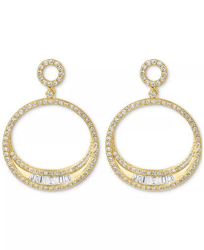 Stunning EFFY® 14K Gold Diamond Round & Baguette Open Circle Drop Earrings (3/4 Ct. T.W.)
