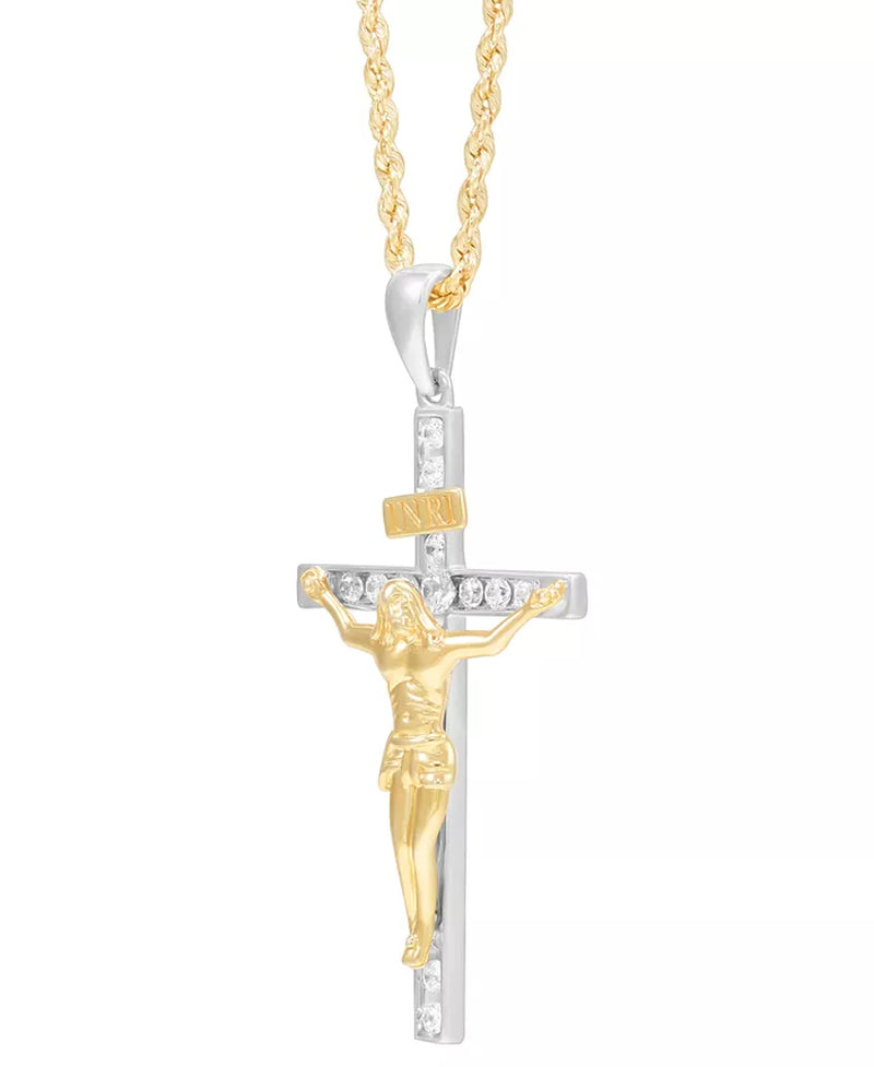 Stunning 10K Gold Men's Lab Grown Diamond Crucifix Pendant Necklace - 22" (1/3 Ct. T.W.)