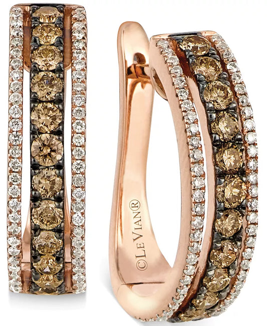 Stunning Chocolate and White Diamond Hoop Earrings in Luxurious 14K Rose Gold (9/10 Ct. T.W.)