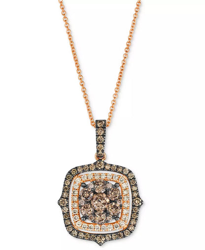 Stunning Chocolate & Nude Diamond Halo Cluster Pendant Necklace - 1-1/3 Ct. T.W. - Adjustable 20" Elegance