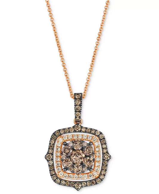 Stunning Chocolate & Nude Diamond Halo Cluster Pendant Necklace - 1-1/3 Ct. T.W. - Adjustable 20
