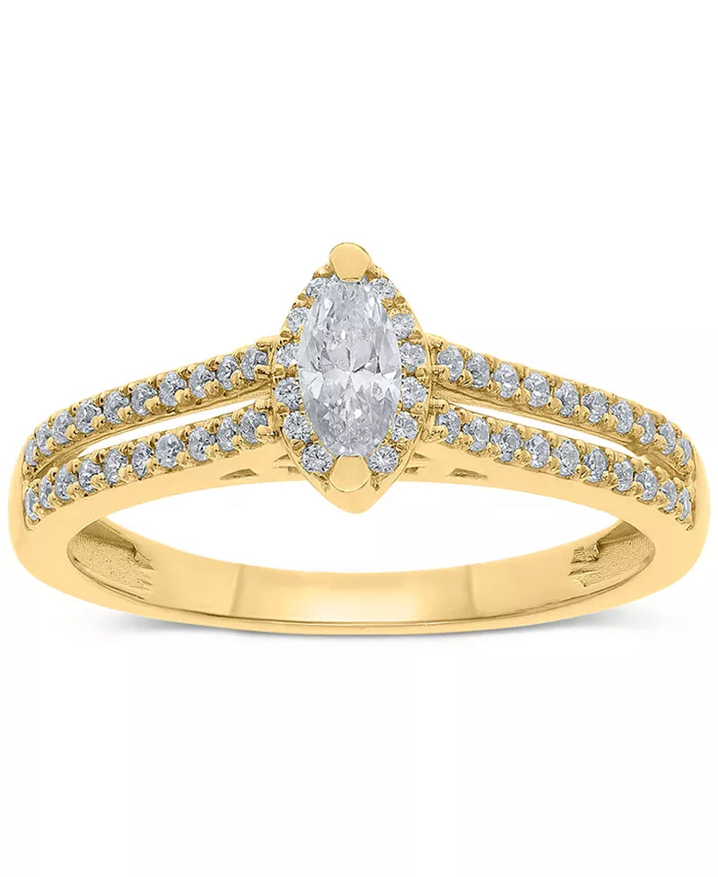 Stunning Diamond Marquise Double Row Halo Engagement Ring - 1/2 Ct. T.W. in Luxurious 14K White, Yellow, or Rose Gold
