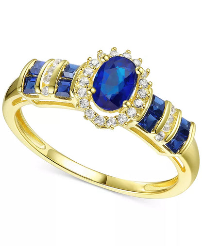 Stunning 1 Ct. Sapphire & 1/8 Ct. Diamond Ring in 14K Gold - Also Available in Emerald & Ruby