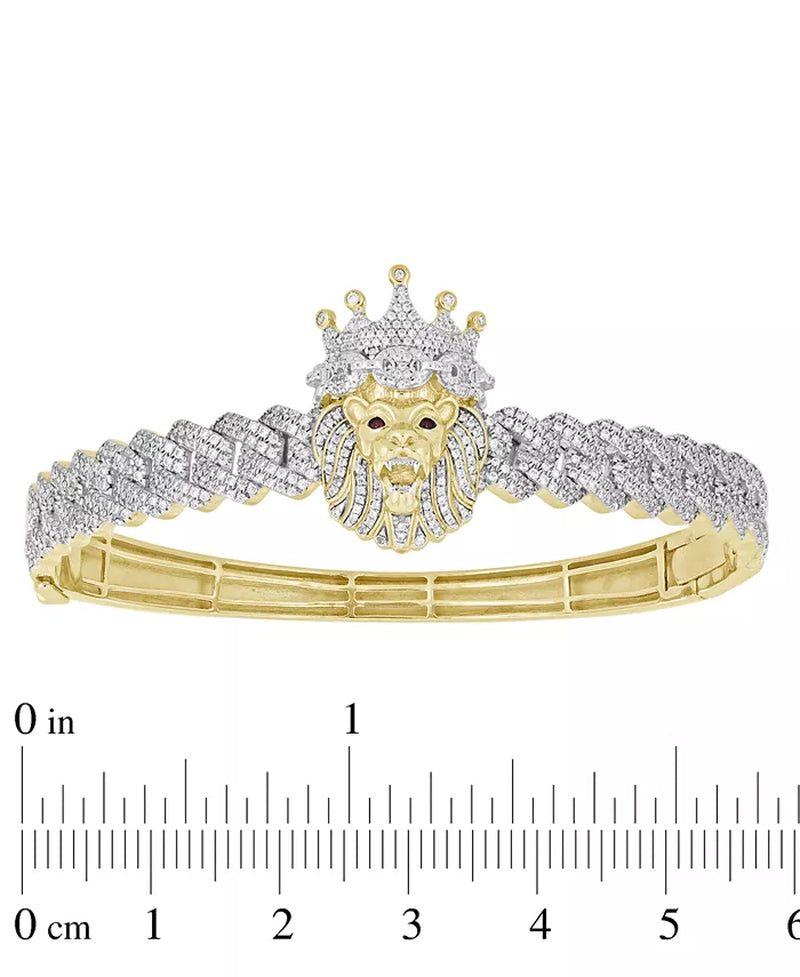 Men's 10K Gold Diamond Lion King Bangle Bracelet - 1.5 Ct. T.W.