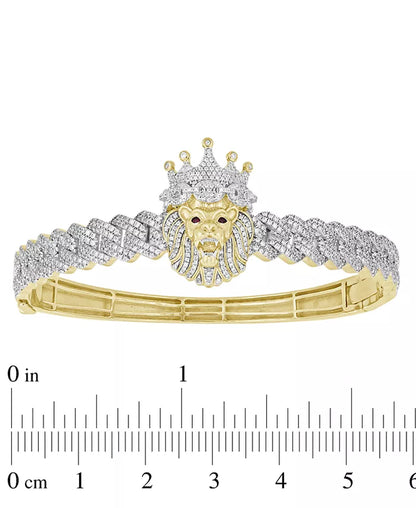 Men's 10K Gold Diamond Lion King Bangle Bracelet - 1.5 Ct. T.W.