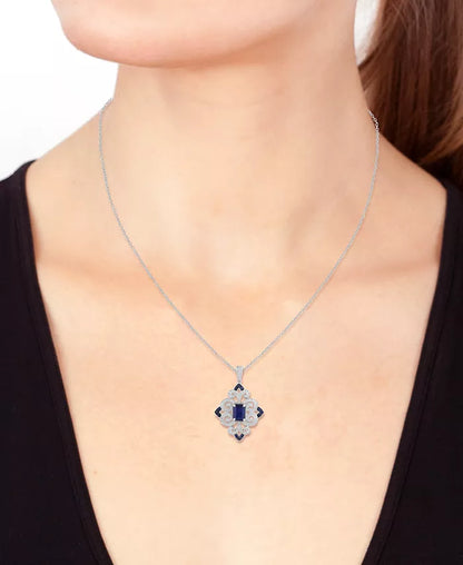 Stunning EFFY® Sapphire & Diamond Filigree Pendant Necklace in Sterling Silver - 1-1/6 Ct. T.W. & 1/3 Ct. T.W.