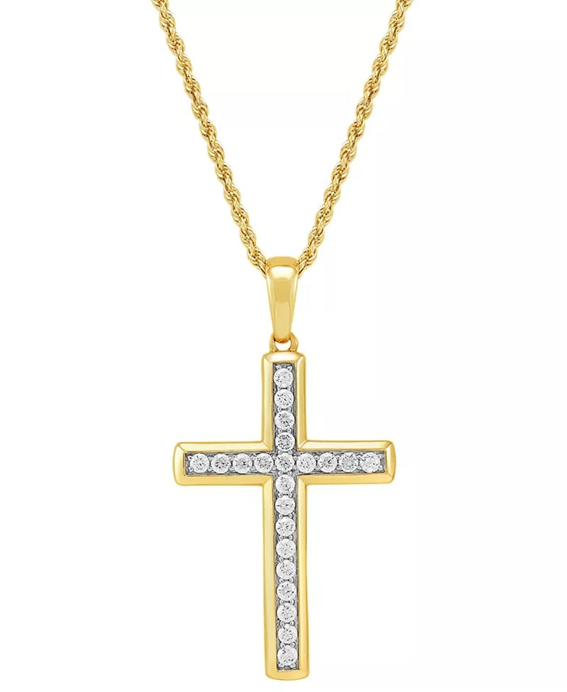 Exquisite Men's 22" Lab Grown Diamond Cross Pendant Necklace in 10K Gold & White Gold - 1 Ct. T.W.